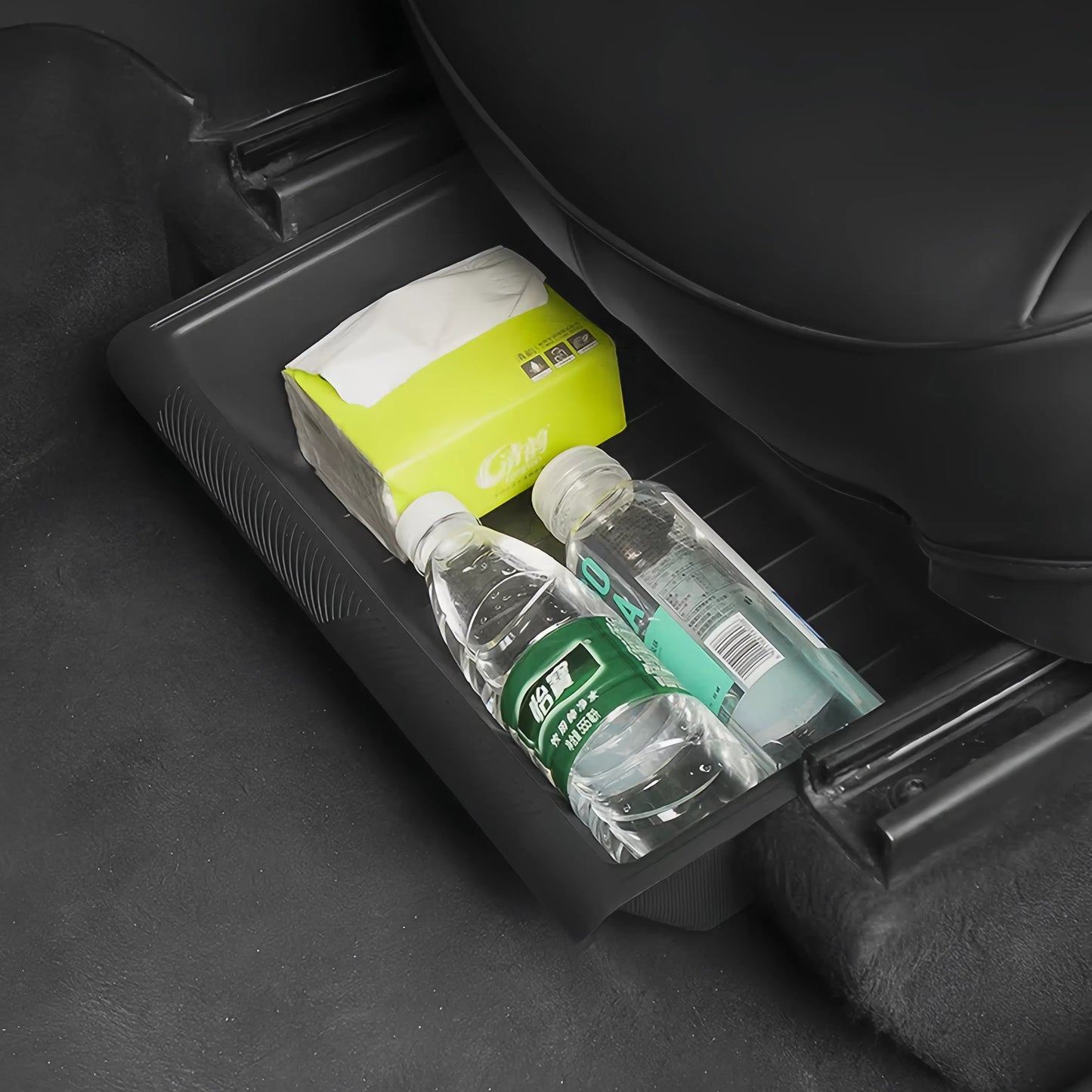 TOPABYTE Under Seat Storage Tray Hidden Organizer With Lid for Model Y 2020-2024 Front Seats (Black White Grey)