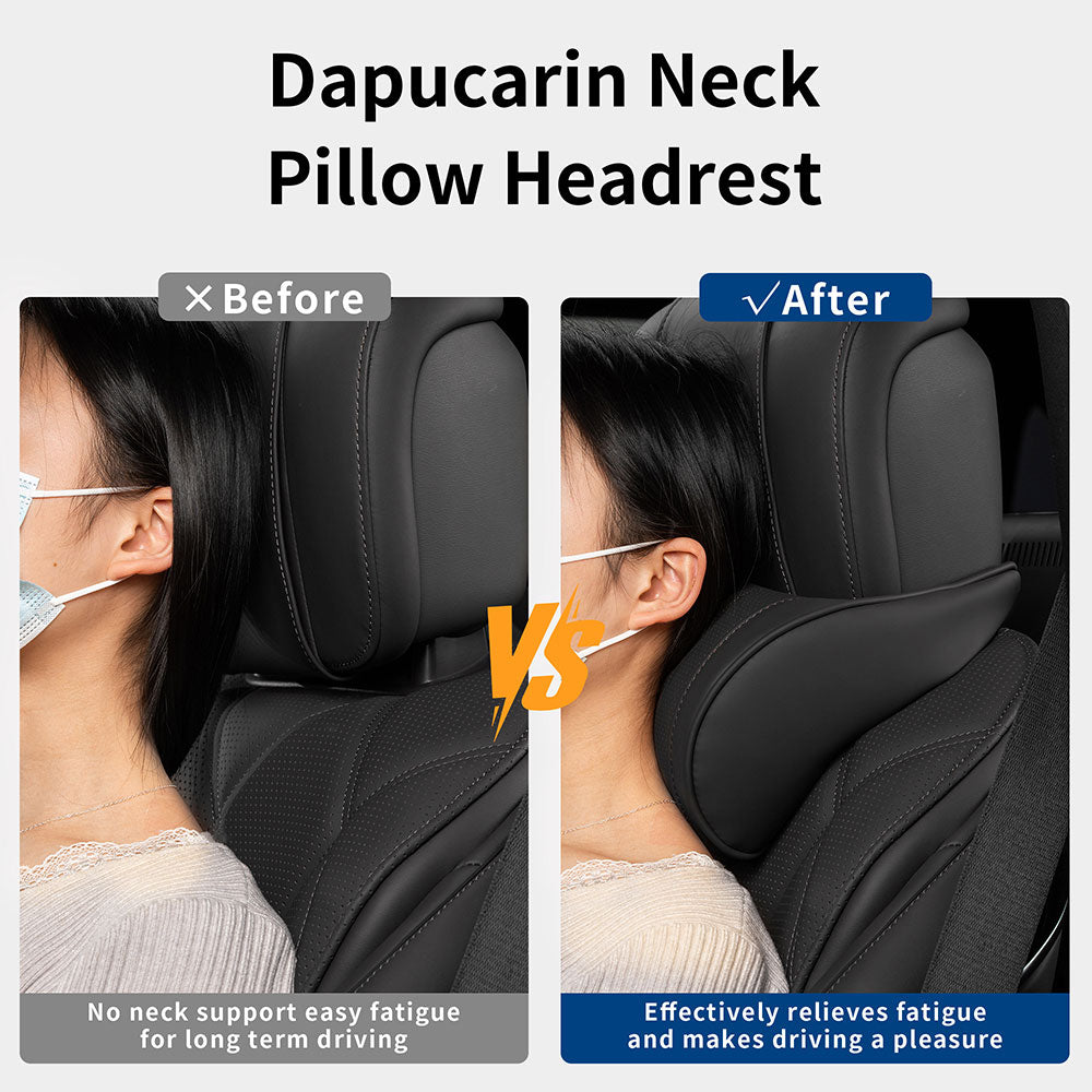 TOPABYTE Car Breathable Leather Headrest Neck Pillow Memory Foam with Embroidered Design (Black/White/Red/Palomino)