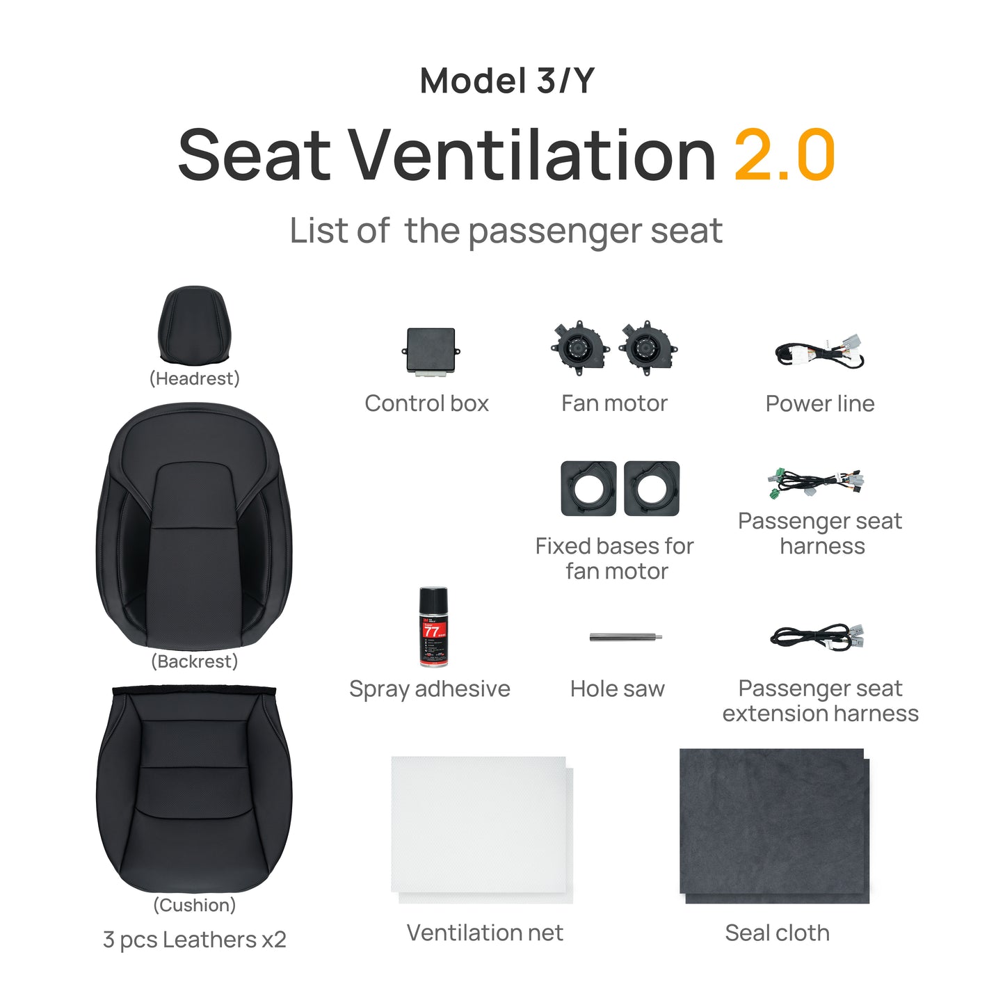 TOPABYTE Ventilated Cooling Seat Cover Cushion for Model 3 2019-2023 / Model Y 2020-2024