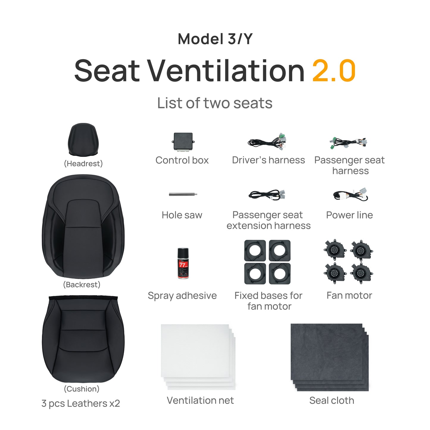 TOPABYTE Ventilated Cooling Seat Cover Cushion for Model 3 2019-2023 / Model Y 2020-2024