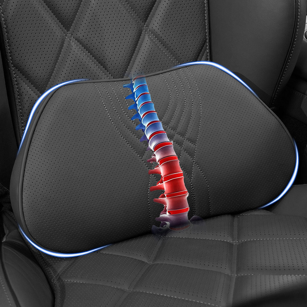 TOPABYTE Car Breathable Leather Headrest Neck Pillow Memory Foam with Embroidered Design (Black/White/Red/Palomino)