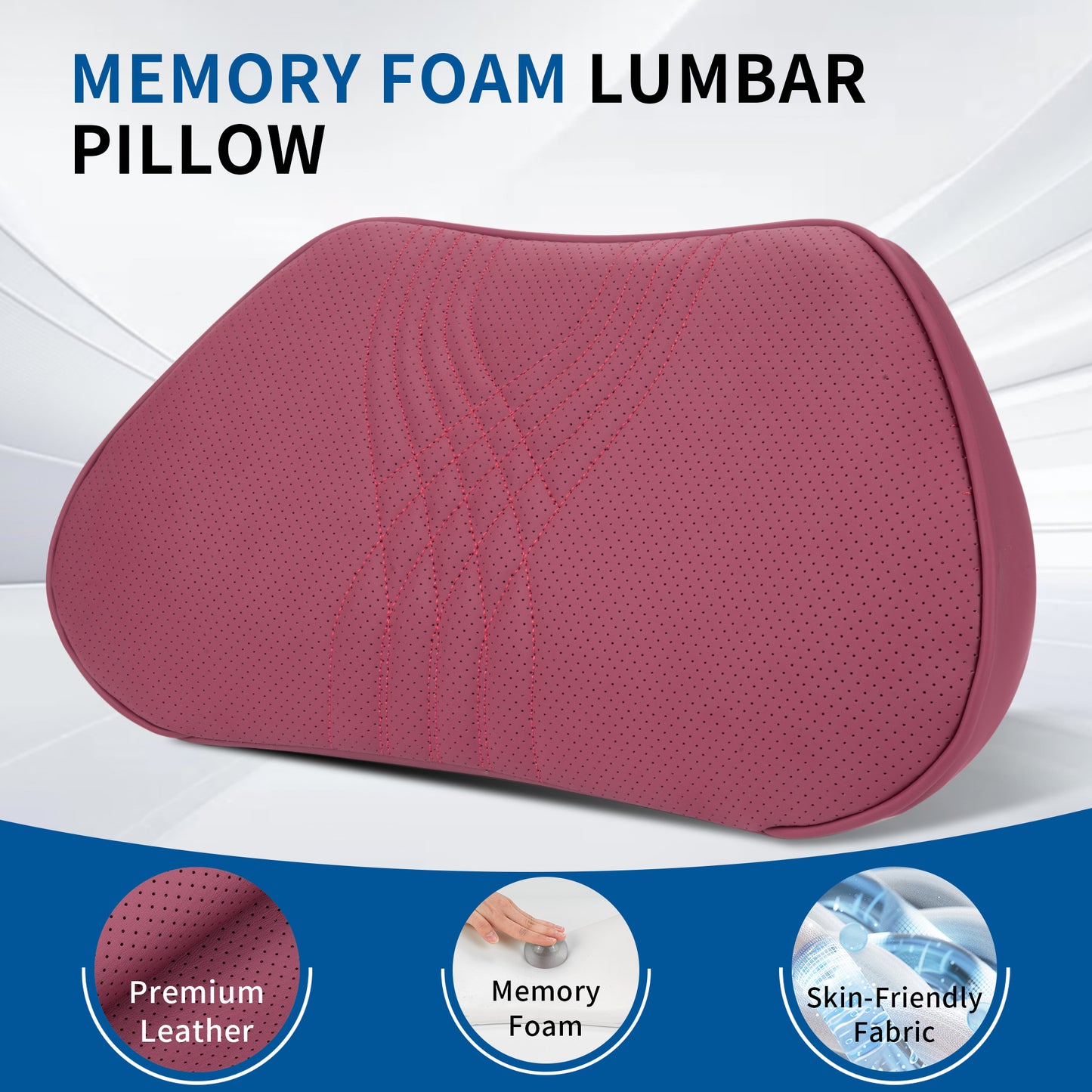 TOPABYTE Car Breathable Leather Headrest Neck Pillow Memory Foam with Embroidered Design (Black/White/Red/Palomino)