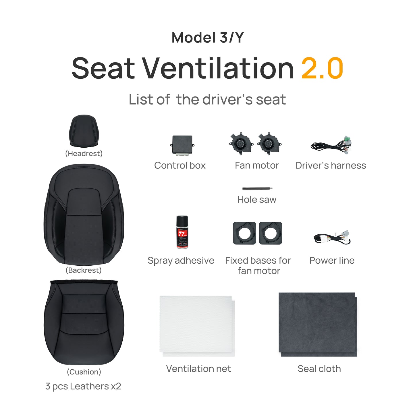 TOPABYTE Ventilated Cooling Seat Cover Cushion for Model 3 2019-2023 / Model Y 2020-2024