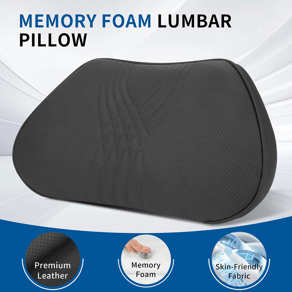 TOPABYTE Car Breathable Leather Headrest Neck Pillow Memory Foam with Embroidered Design (Black/White/Red/Palomino)