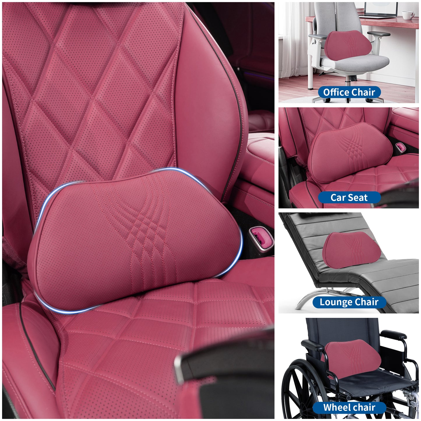 TOPABYTE Car Breathable Leather Headrest Neck Pillow Memory Foam with Embroidered Design (Black/White/Red/Palomino)