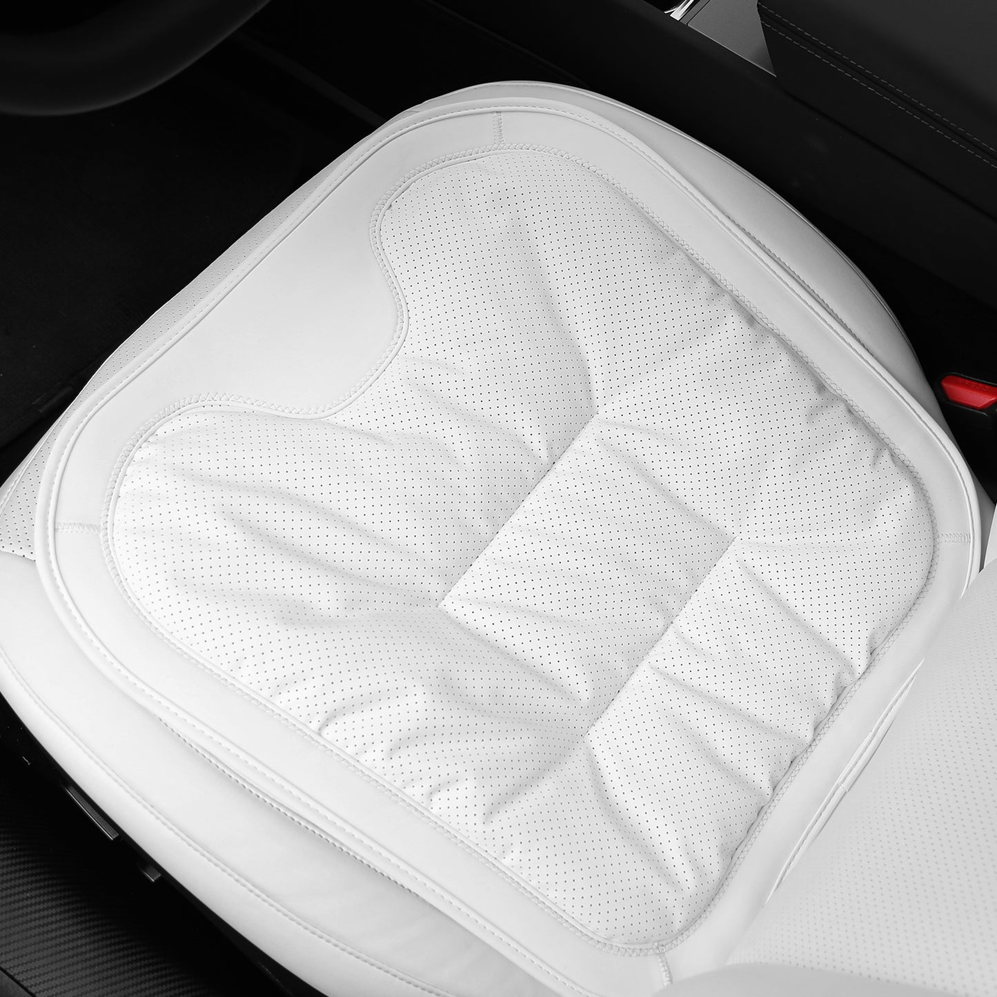 TOPABYTE Black & White Adjustable Leather Car Seat Cushion with Velvet Lining Universal for Most Cars