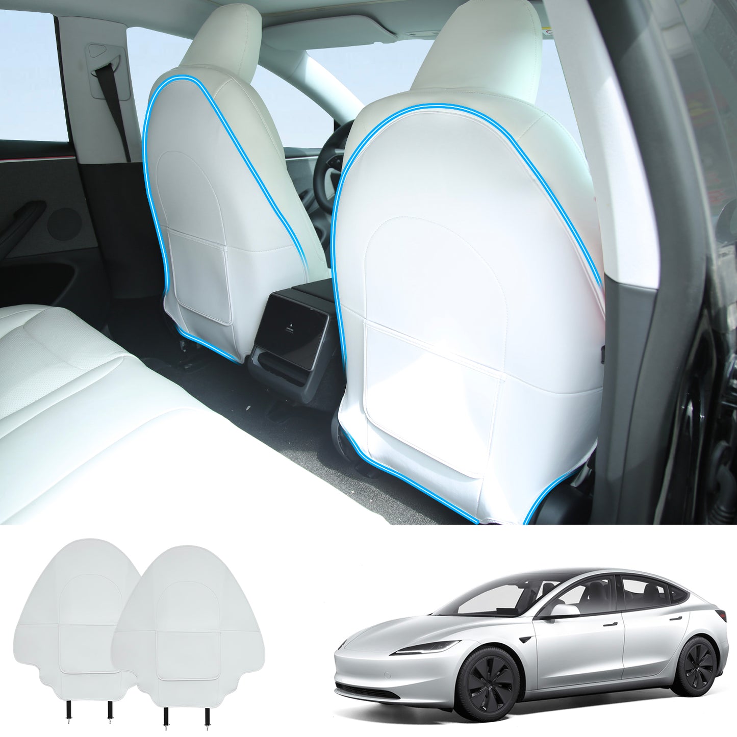 Topabyte Leather Anti-Kick Backrest Protector para Modelo 3 y S x 2018-2025+ Highland/Juniper