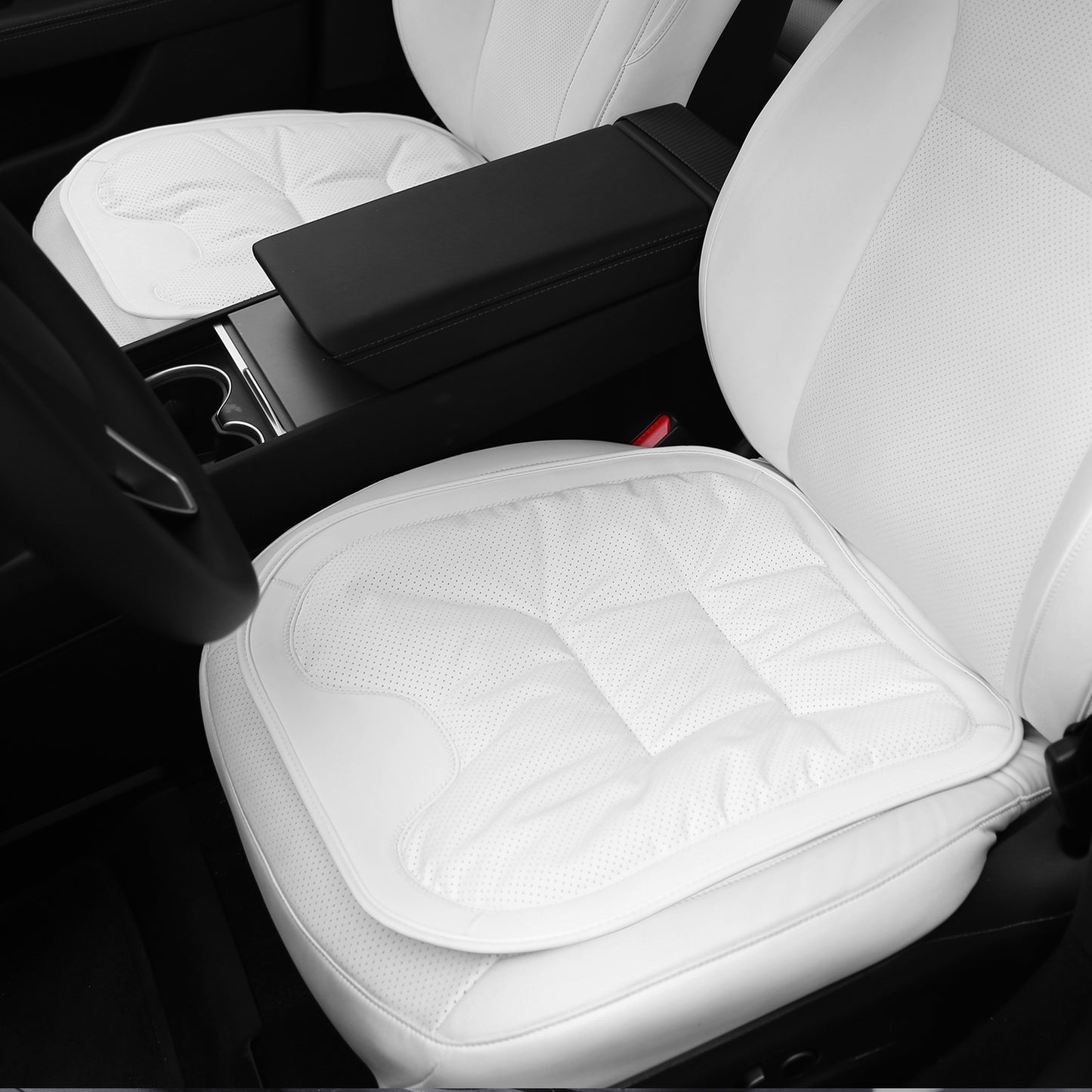 TOPABYTE Black & White Adjustable Leather Car Seat Cushion with Velvet Lining Universal for Most Cars