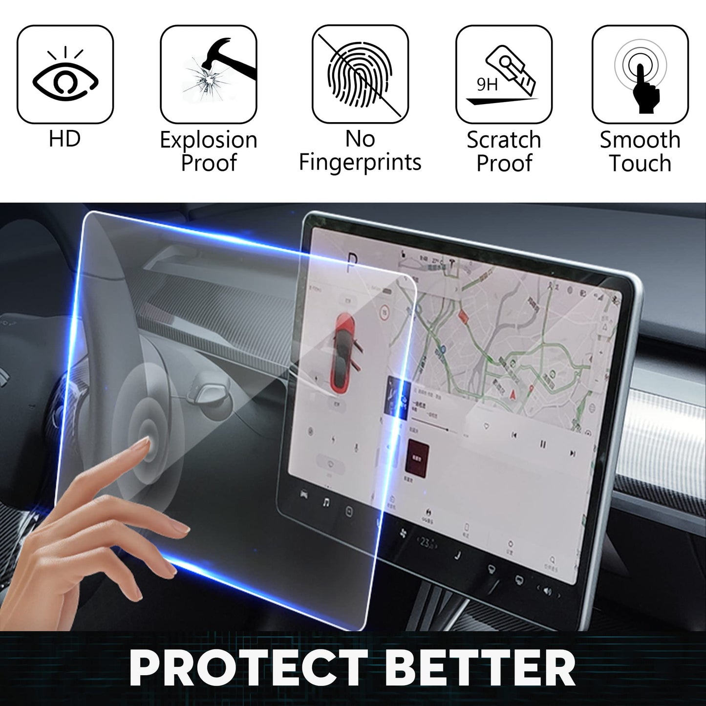 TOPABYTE Tempered Glass Screen Protector for Model 3 Y S X