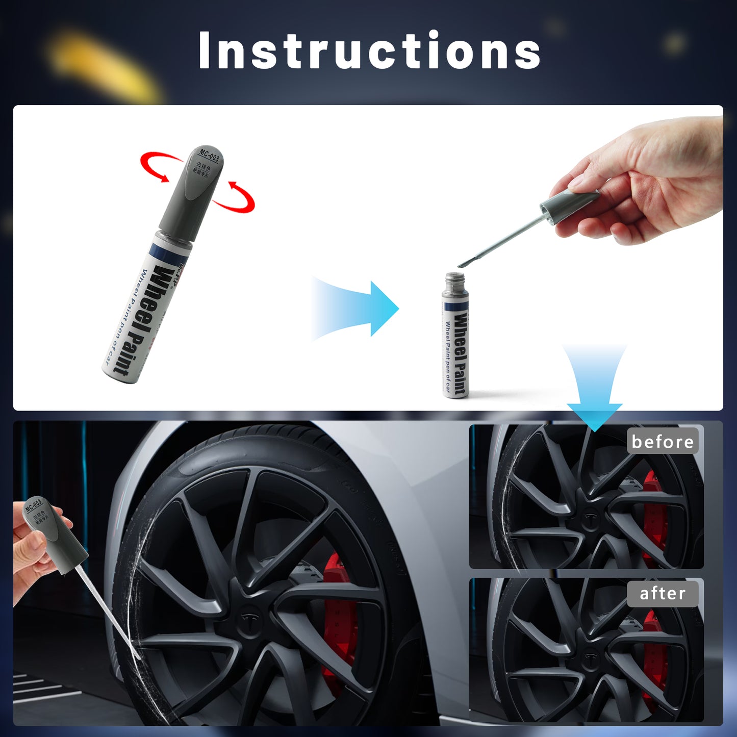 TOPABYTE Rim Touch Up Paint for Model 3/Highland/Y Wheel