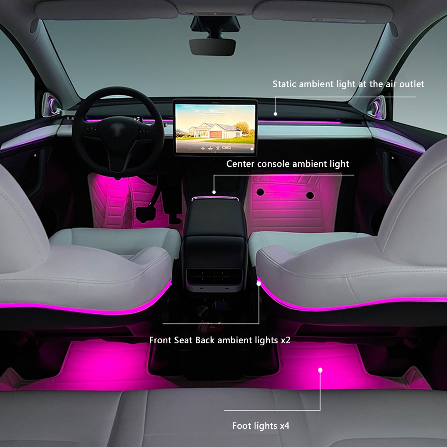 topabyte model 3 Y 2019 2021 2023 2022 2024 interior ambient light kit seat back dashboard air vent led rgb colors 128 footwell center console