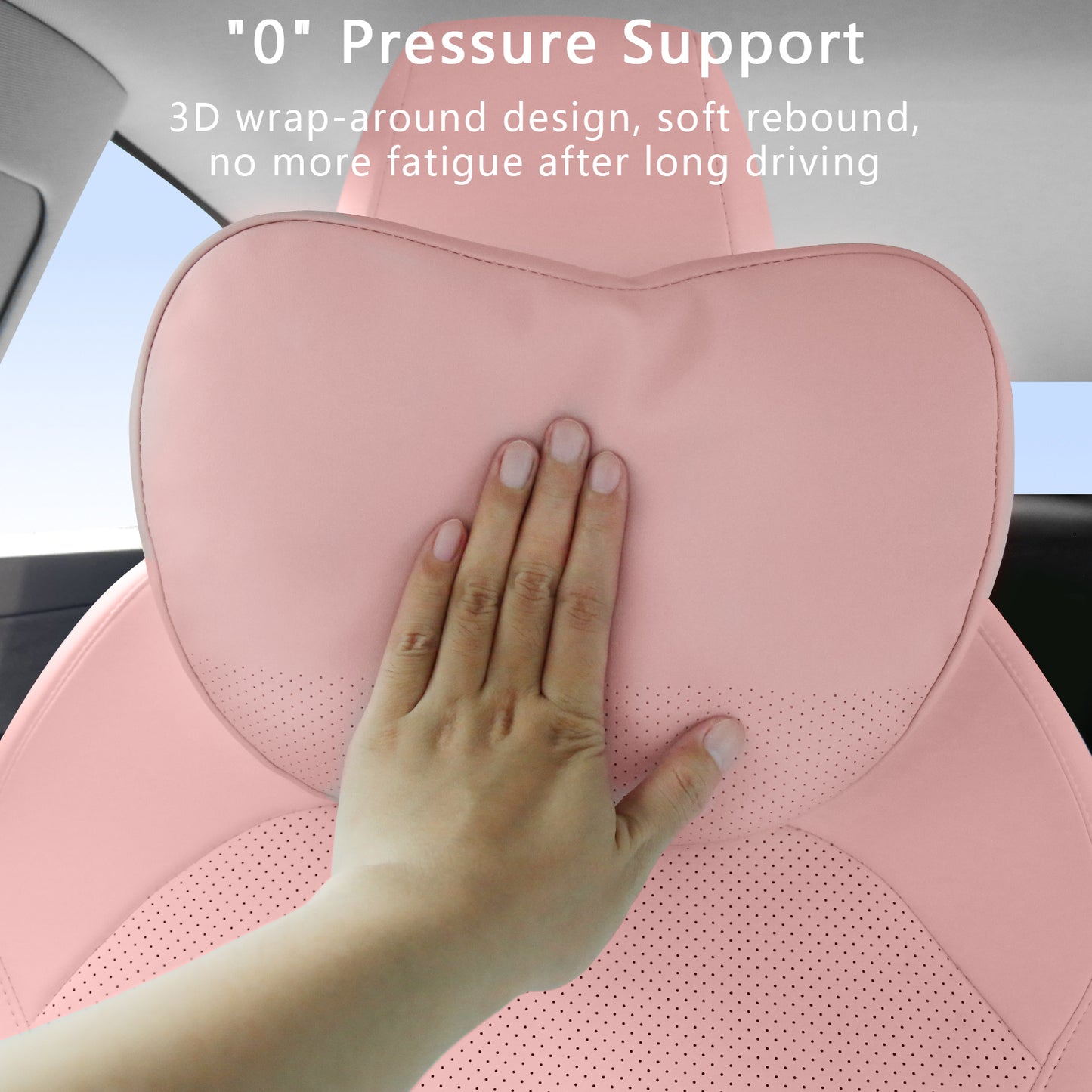 TOPABYTE Universal Car Headrest Nappa Leather Neck Pillow (Black White Pink)