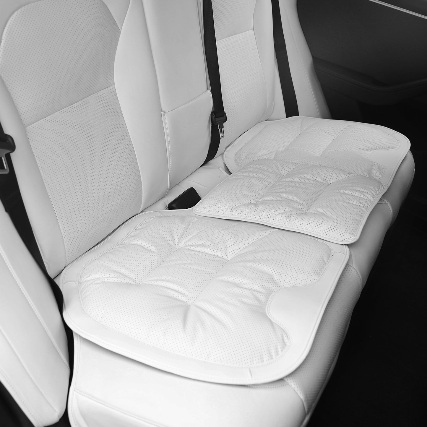TOPABYTE Black & White Adjustable Leather Car Seat Cushion with Velvet Lining Universal for Most Cars