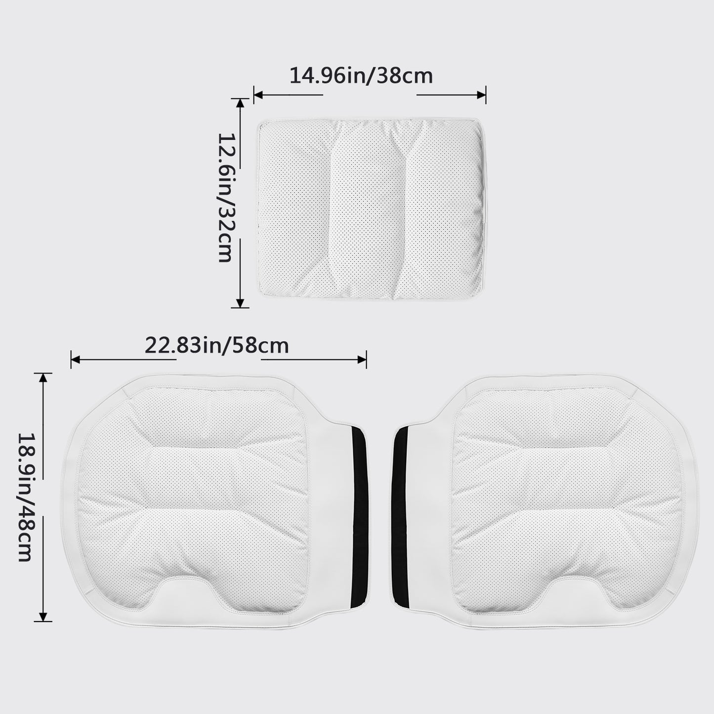 TOPABYTE Black & White Adjustable Leather Car Seat Cushion with Velvet Lining Universal for Most Cars
