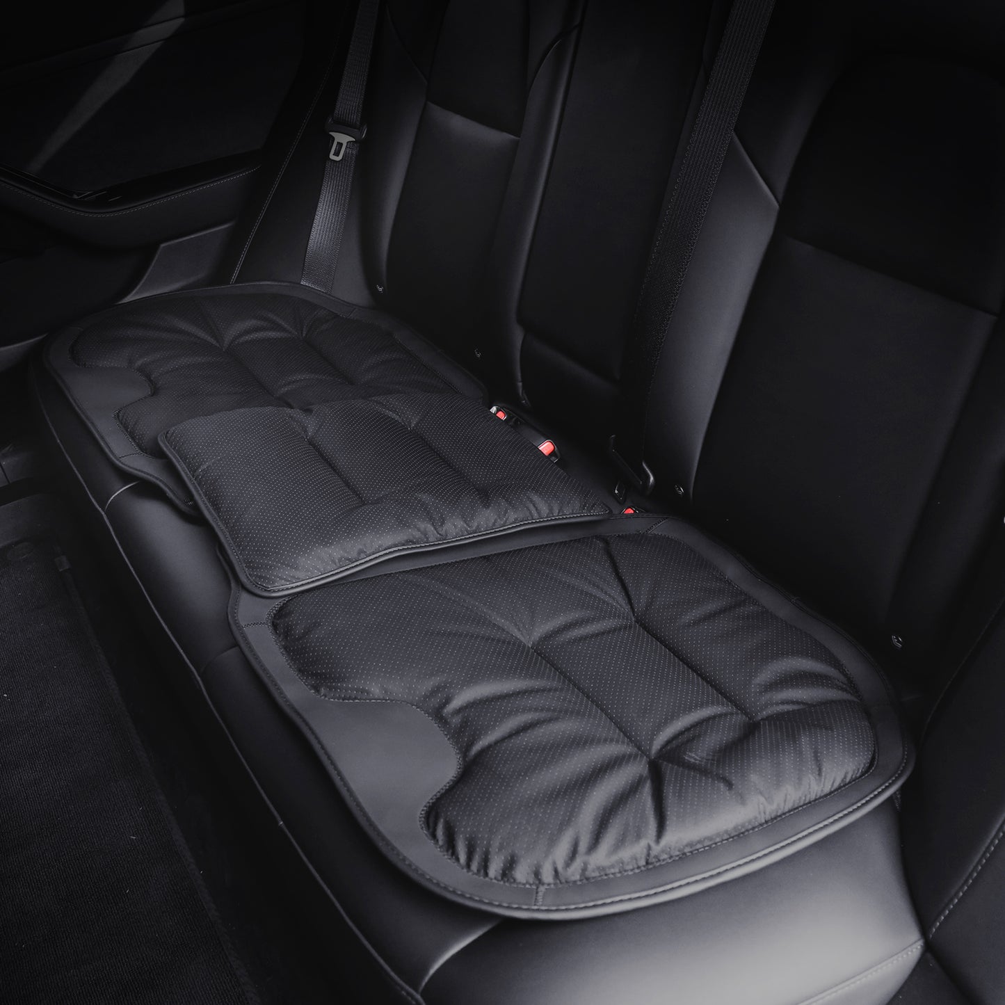 TOPABYTE Black & White Adjustable Leather Car Seat Cushion with Velvet Lining Universal for Most Cars