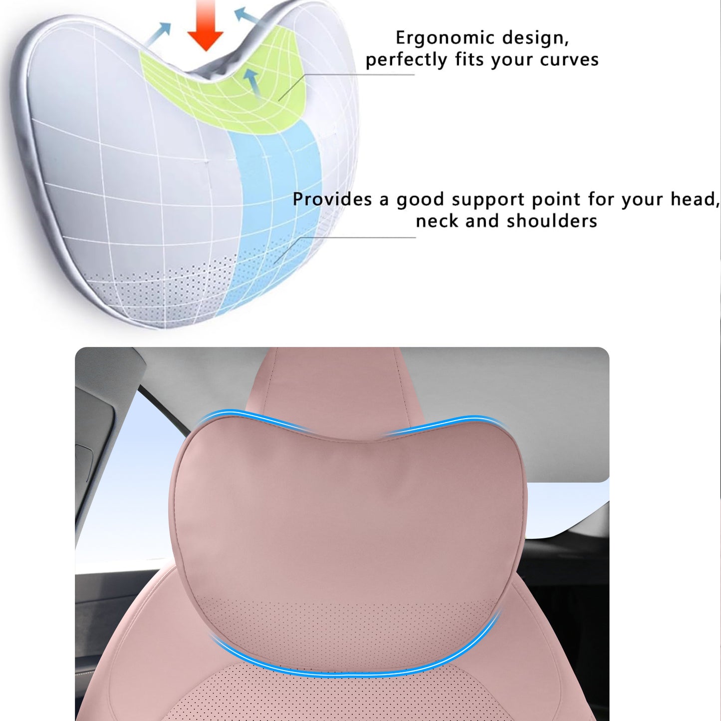 TOPABYTE Universal Car Headrest Nappa Leather Neck Pillow (Black White Pink)