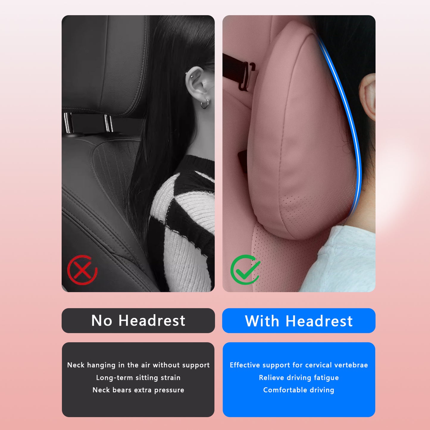 TOPABYTE Universal Car Headrest Nappa Leather Neck Pillow (Black White Pink)