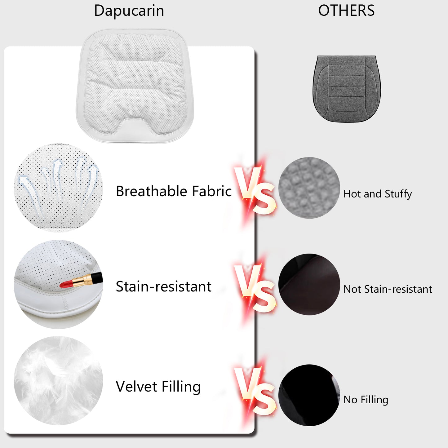 TOPABYTE Black & White Adjustable Leather Car Seat Cushion with Velvet Lining Universal for Most Cars