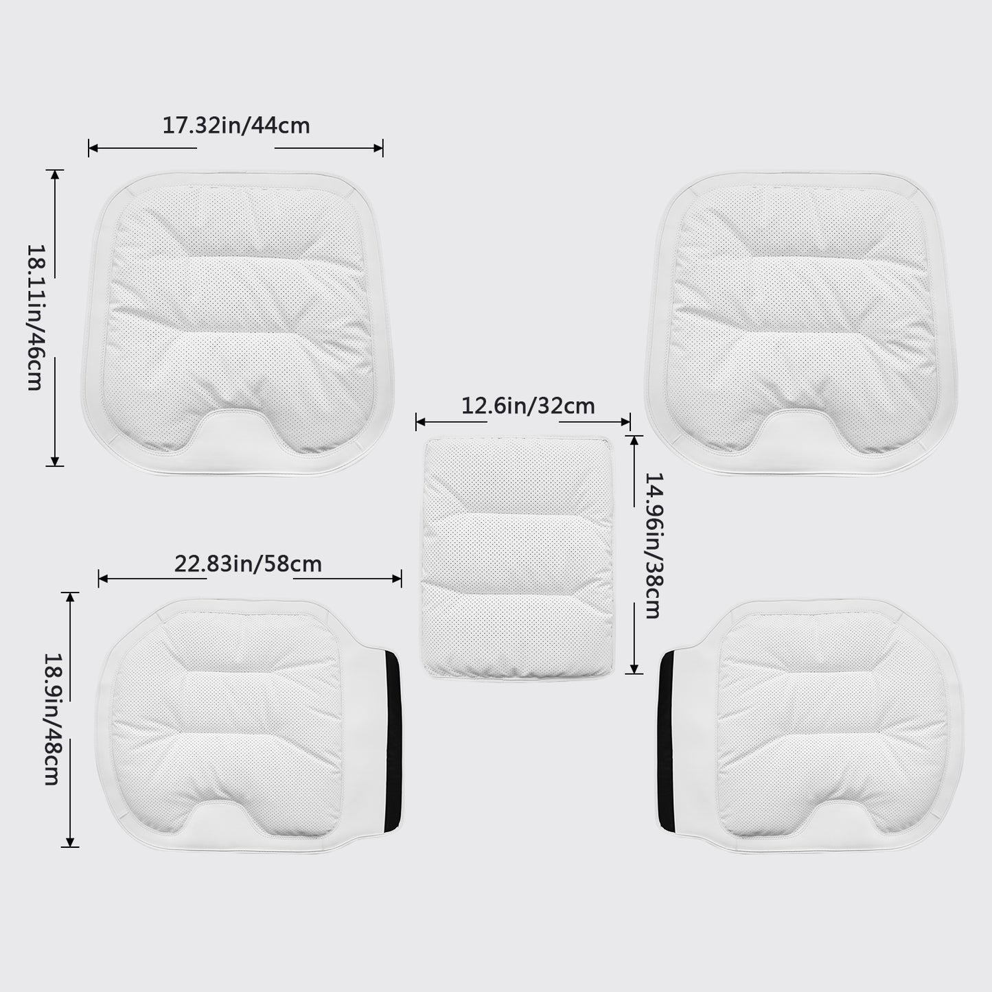 TOPABYTE Black & White Adjustable Leather Car Seat Cushion with Velvet Lining Universal for Most Cars