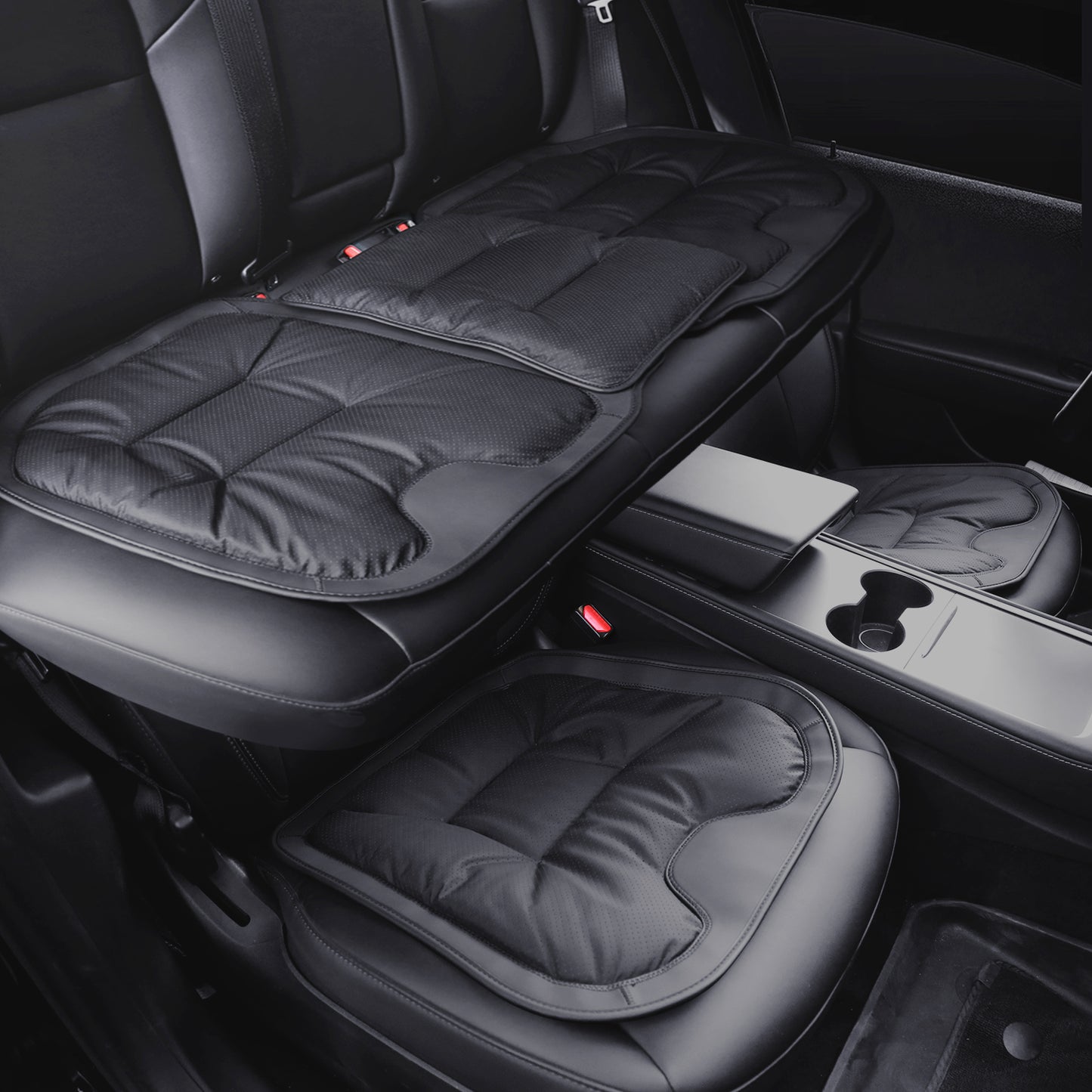 TOPABYTE Black & White Adjustable Leather Car Seat Cushion with Velvet Lining Universal for Most Cars