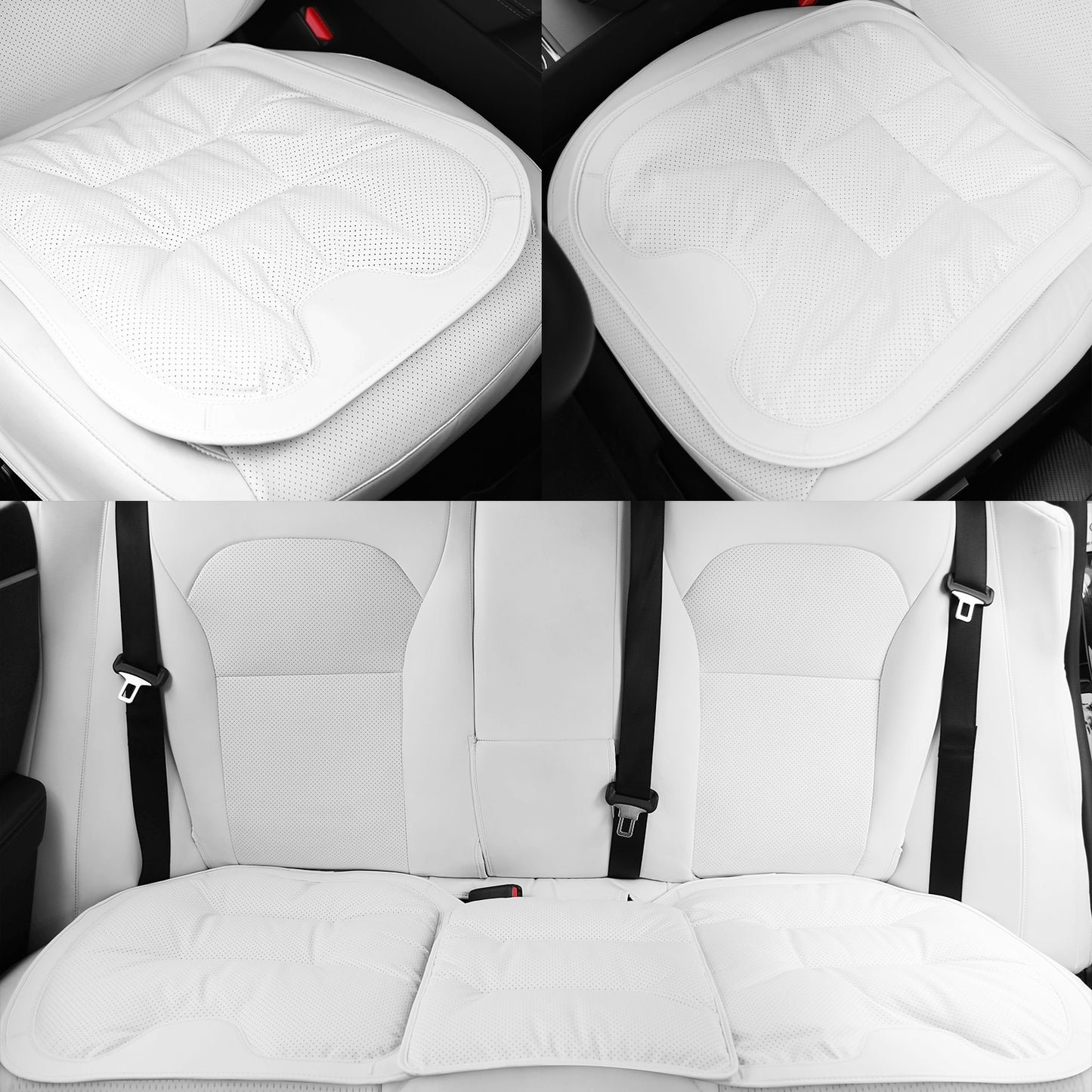 TOPABYTE Black & White Adjustable Leather Car Seat Cushion with Velvet Lining Universal for Most Cars