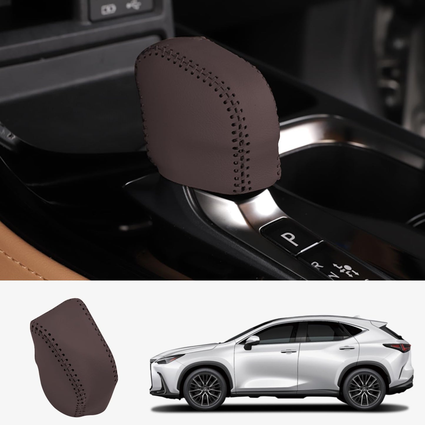 TOPABYTE Leather Automatic Gear Shift Knob Cover for Lexus NX RX