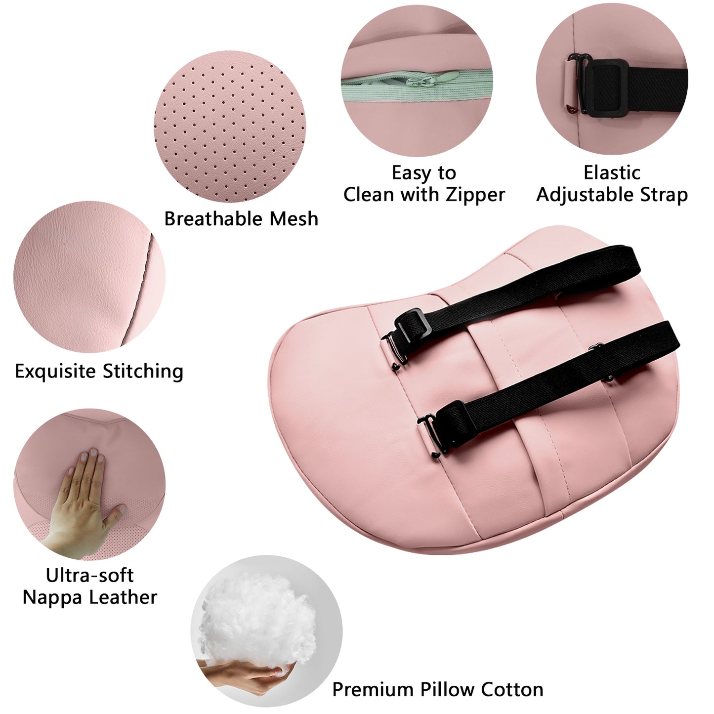 TOPABYTE Universal Car Headrest Nappa Leather Neck Pillow (Black White Pink)