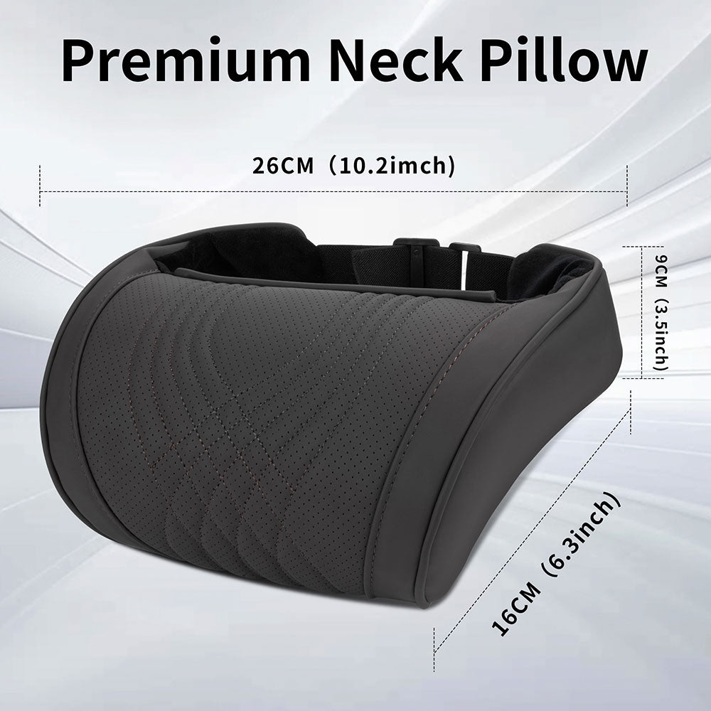 TOPABYTE Car Breathable Leather Headrest Neck Pillow Memory Foam with Embroidered Design (Black/White/Red/Palomino)