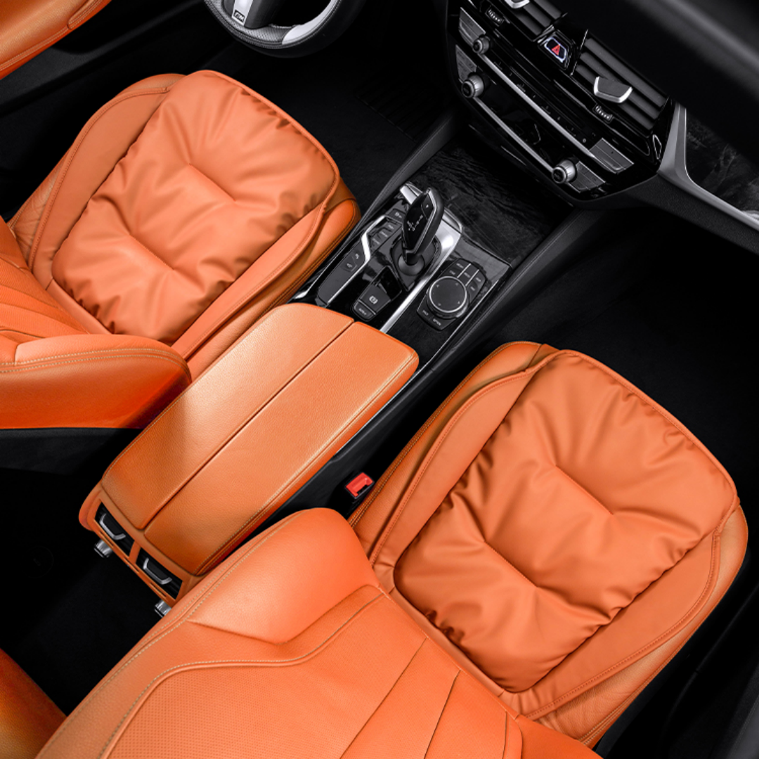 TOPABYTE Universal Down Filling Nappa Leather Seat Cushion for Car/Office/Home (Black Red Orange Brown)