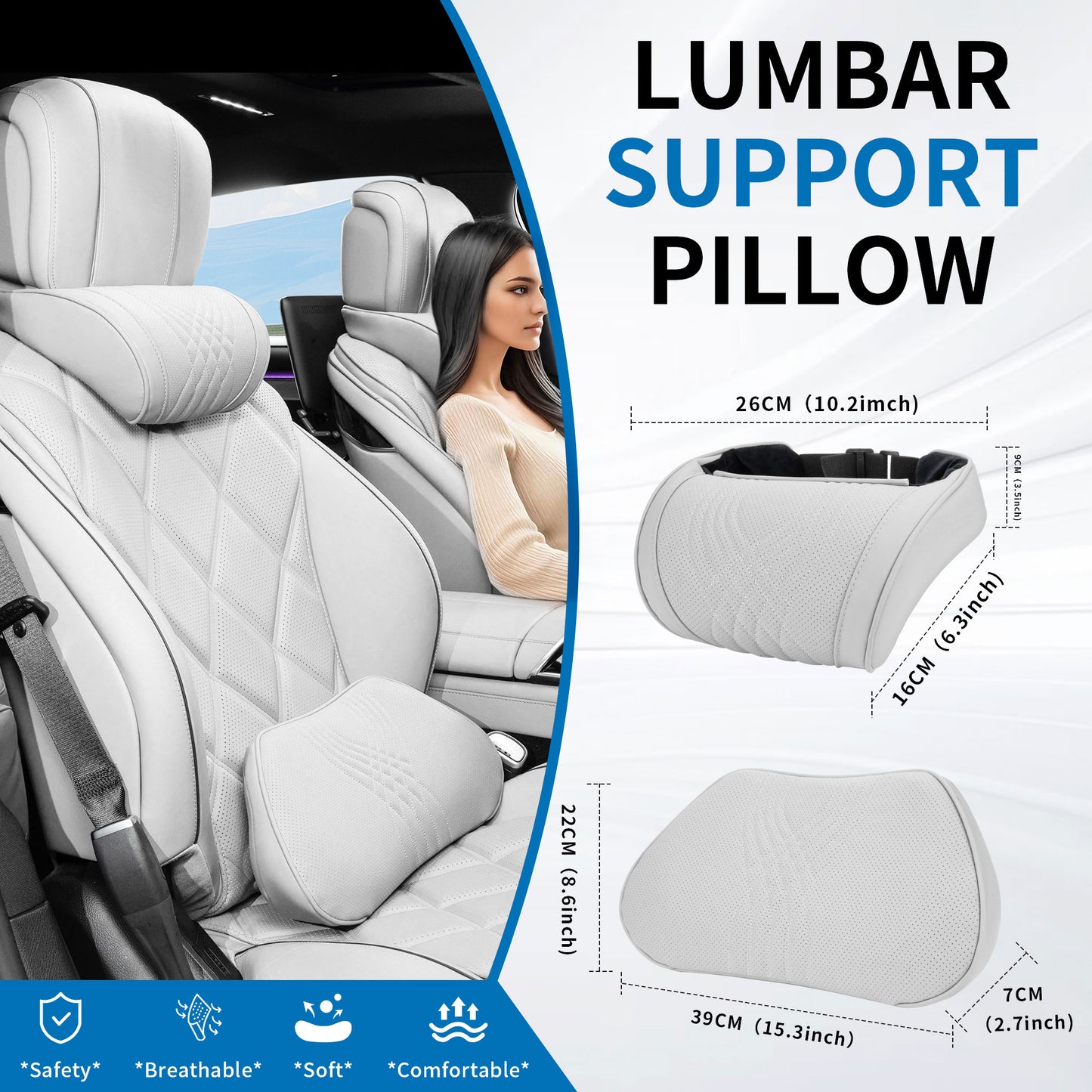 TOPABYTE Car Breathable Leather Headrest Neck Pillow Memory Foam with Embroidered Design (Black/White/Red/Palomino)