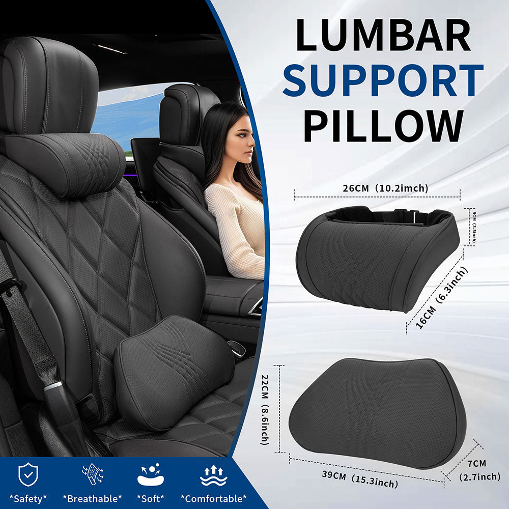 TOPABYTE Car Breathable Leather Headrest Neck Pillow Memory Foam with Embroidered Design (Black/White/Red/Palomino)
