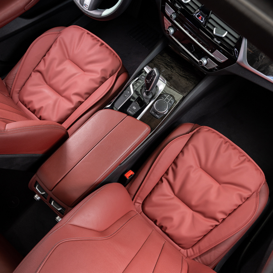 TOPABYTE Universal Down Filling Nappa Leather Seat Cushion for Car/Office/Home (Black Red Orange Brown)