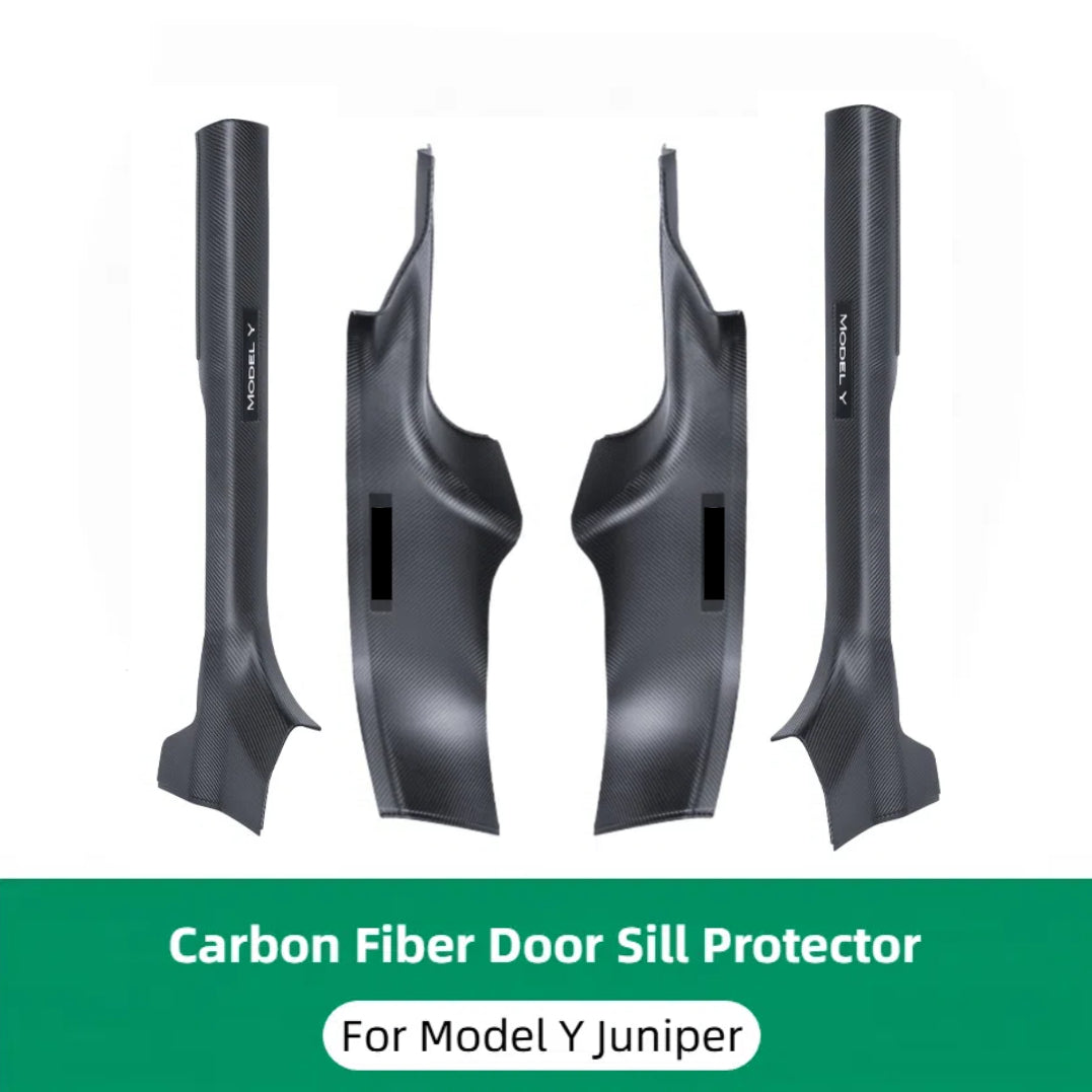 TOPABYTE Carbon Fiber Door Sill Protectors for Model 3/Y 2018-2025+ Highland/Juniper (5-Seats)