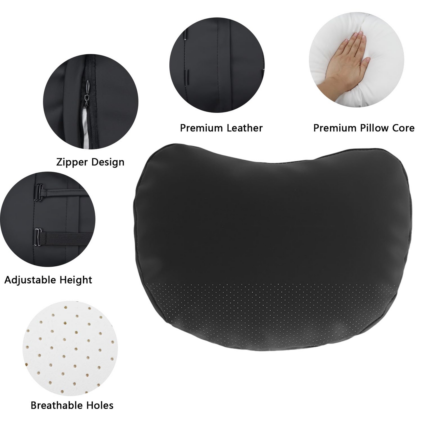 TOPABYTE Universal Car Headrest Nappa Leather Neck Pillow for BMW (Black/White/Pink/Tacora Red)