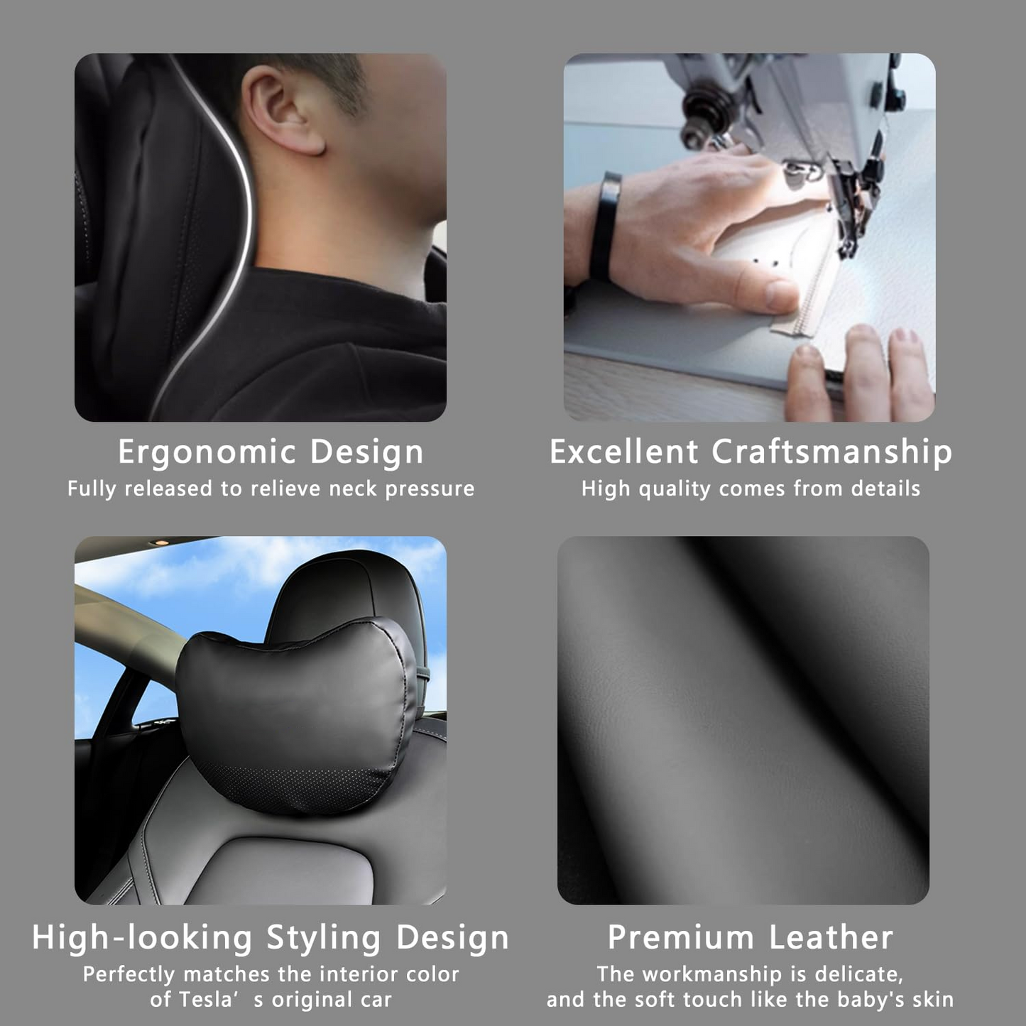 TOPABYTE Universal Car Headrest Nappa Leather Neck Pillow for BMW (Black/White/Pink/Tacora Red)