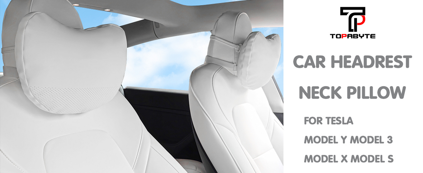 TOPABYTE Universal Car Headrest Nappa Leather Neck Pillow for BMW (Black/White/Pink/Tacora Red)