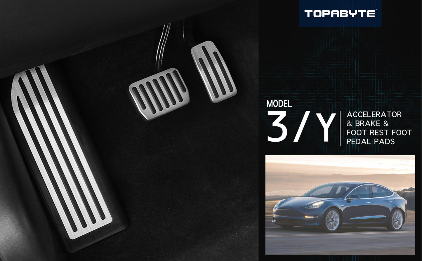 TOPABYTE Foot Pedals Brake Ruel Foot Rest Pads For 2017-2025+ Model 3 Y S X