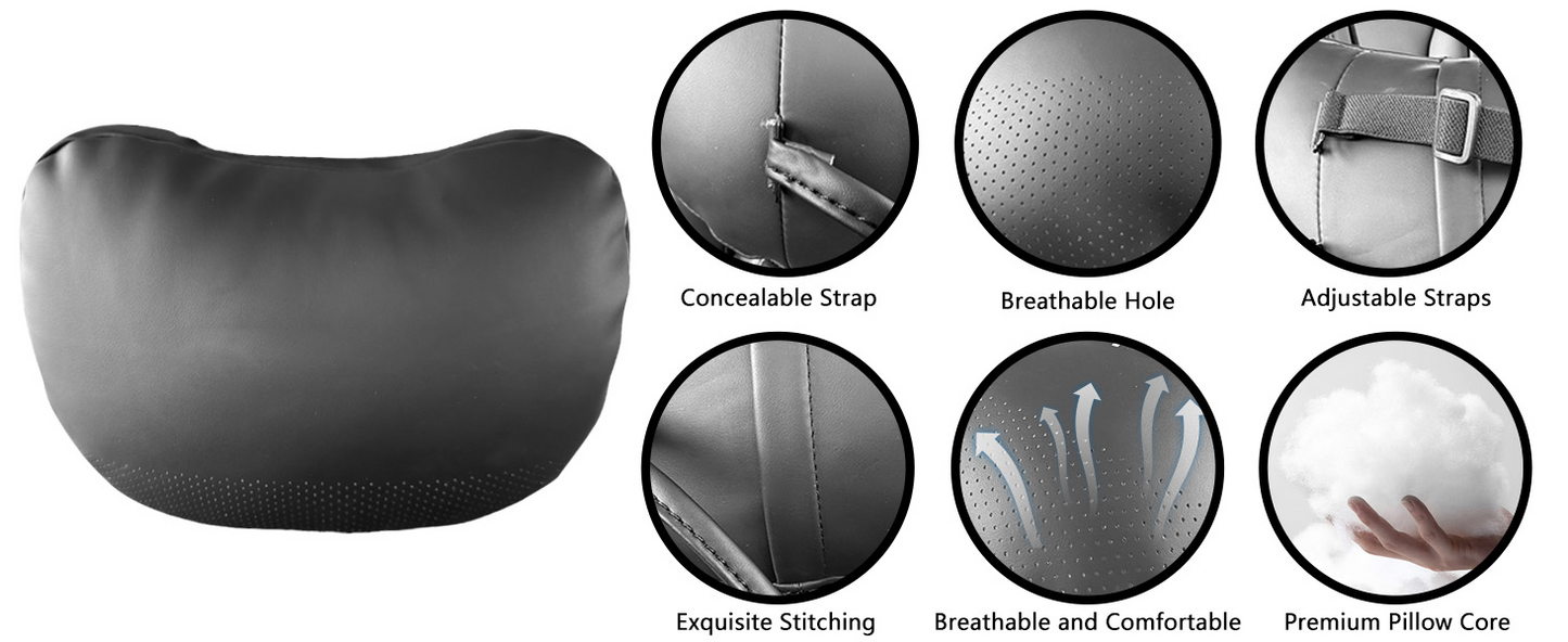 TOPABYTE Universal Car Headrest Nappa Leather Neck Pillow for BMW (Black/White/Pink/Tacora Red)
