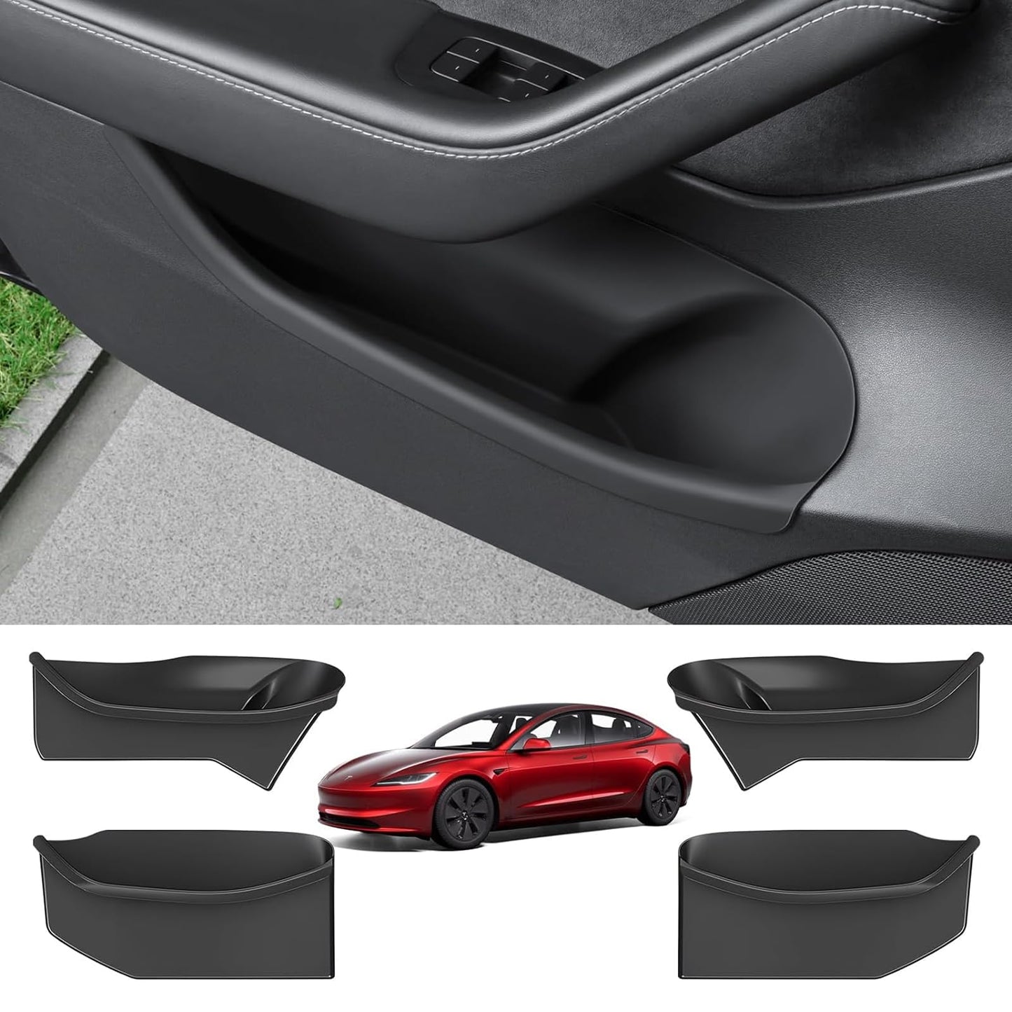 TOPABYTE Door Side Storage Organizer Tray Front Rear Doors 4PCs For Model 3 & Model Y 2019-2025+ Highland/Juniper