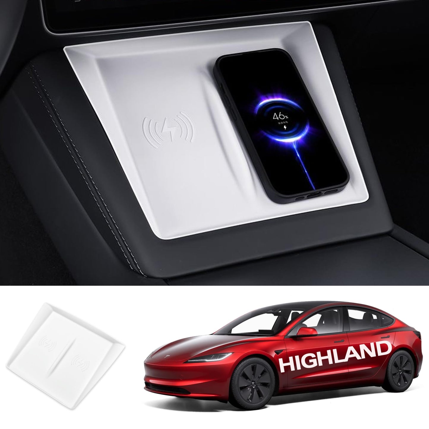 TOPABYTE Center Console Wireless Charging Mat for 2025 Model Y Juniper & 2024+ Model 3 Highland