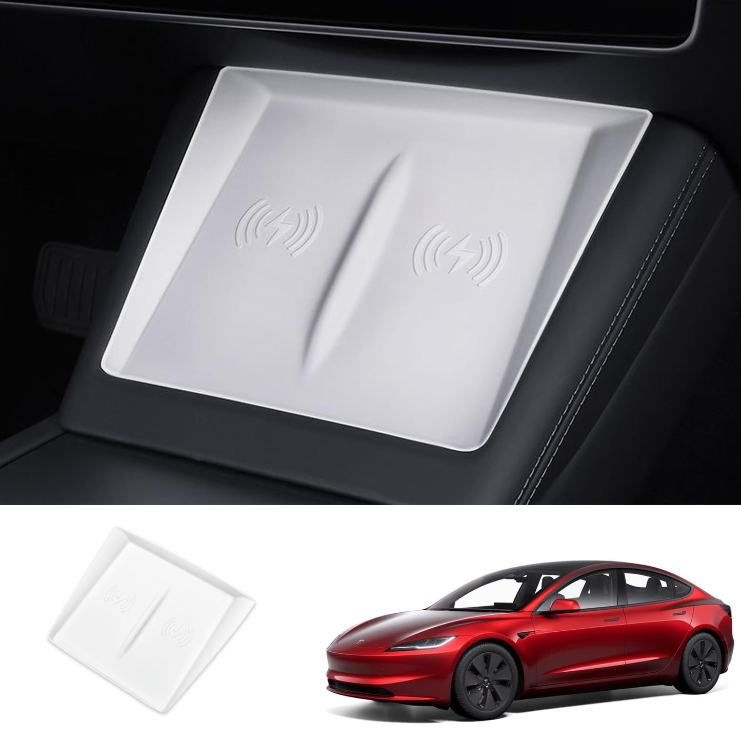 TOPABYTE Center Console Wireless Charging Mat for 2025 Model Y Juniper & 2024+ Model 3 Highland
