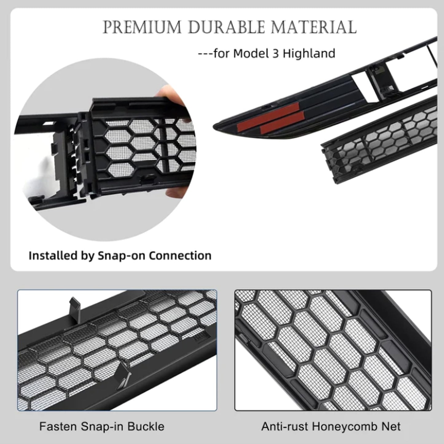 TOPABYTE Front Grill Mesh Bumper Grid Inserts for Model 3 Integrated / Segmented