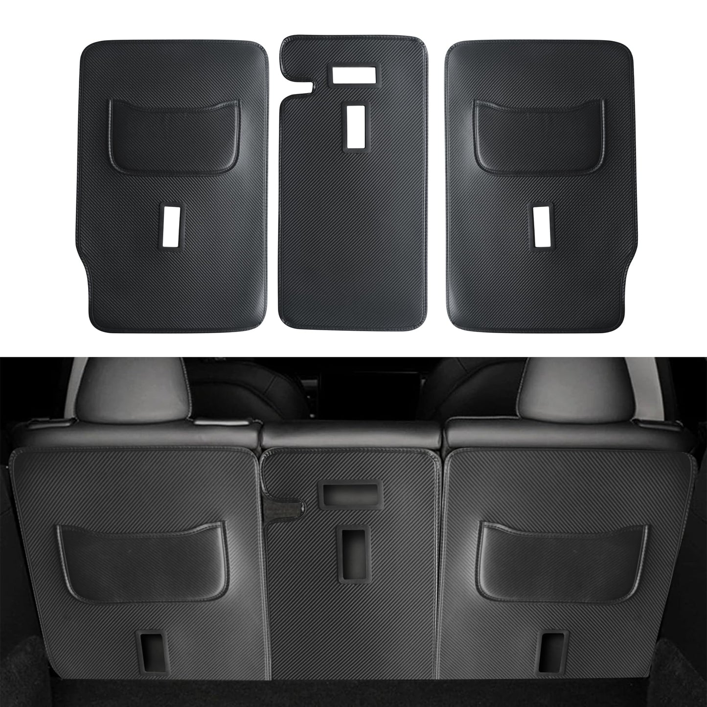 TOPABYTE Second Row Seats Back Protector Mats Leather 3PCs for Model Y 2020-2025 Juniper (5-Seats)