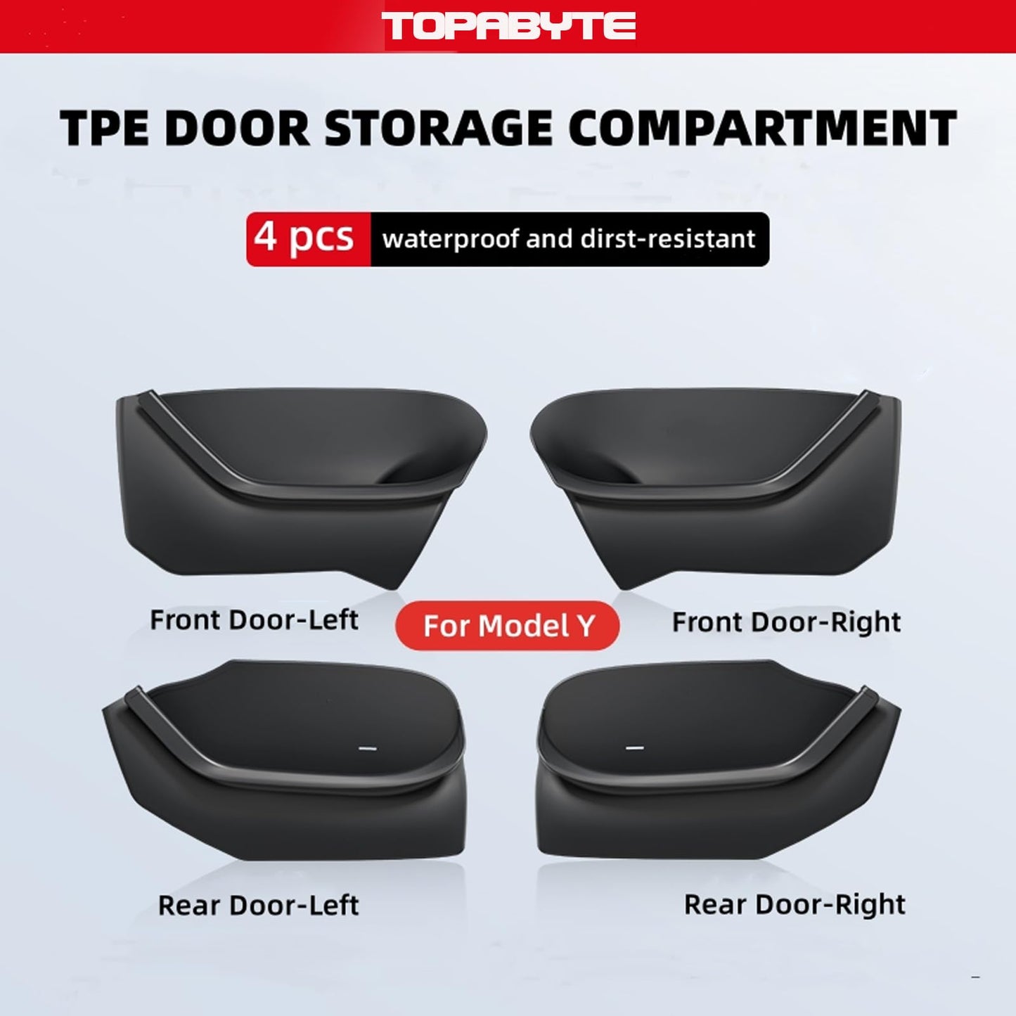 TOPABYTE Door Side Storage Organizer Tray Front Rear Doors 4PCs For Model 3 & Model Y 2019-2025+ Highland/Juniper