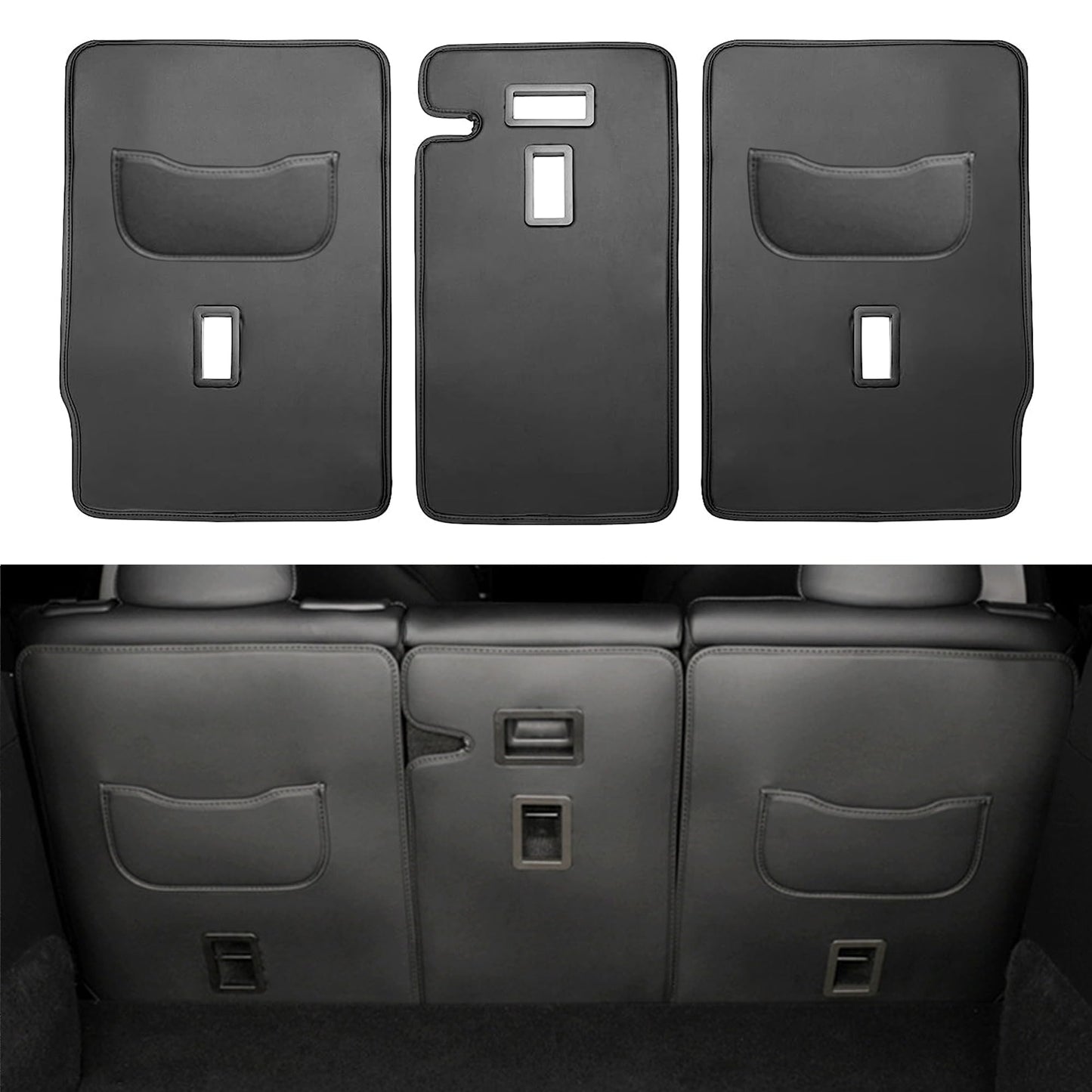 TOPABYTE Second Row Seats Back Protector Mats Leather 3PCs for Model Y 2020-2025 Juniper (5-Seats)