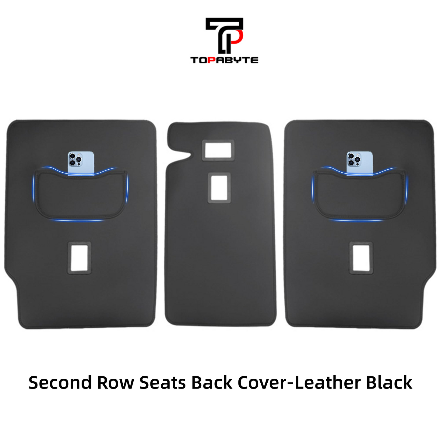 TOPABYTE Second Row Seats Back Protector Mats Leather 3PCs for Model Y 2020-2025 Juniper (5-Seats)