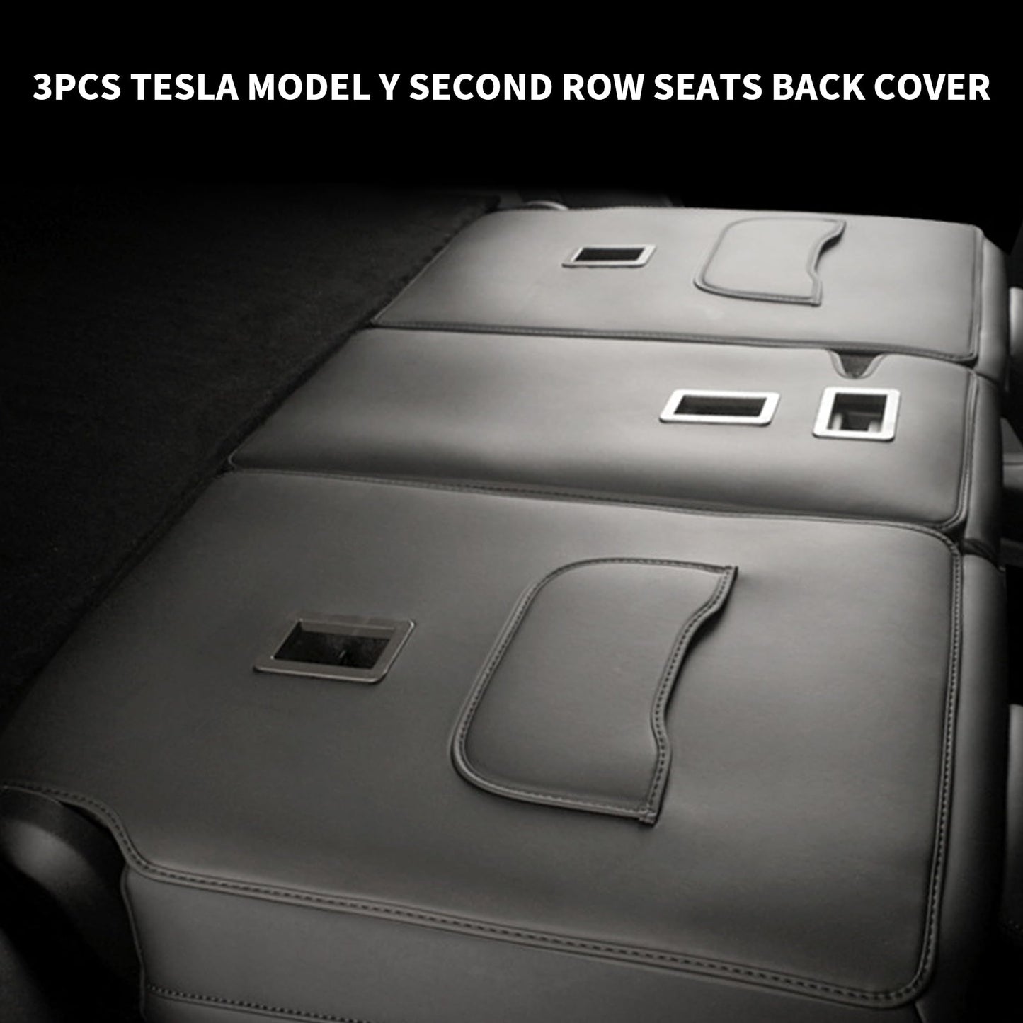 TOPABYTE Second Row Seats Back Protector Mats Leather 3PCs for Model Y 2020-2025 Juniper (5-Seats)