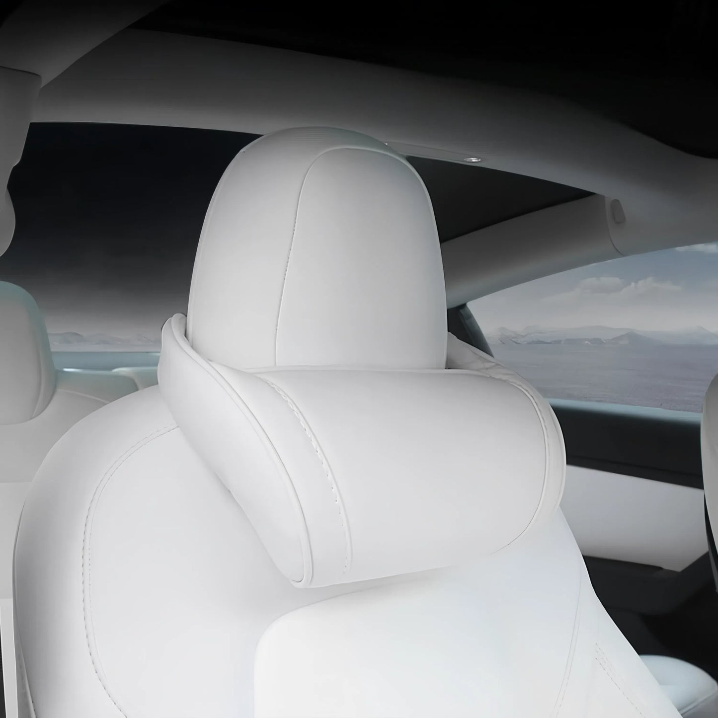TOPABYTE Memory Foam Car Headrest Neck Pillow & Leather Lumbar Support for Tesla & All Cars