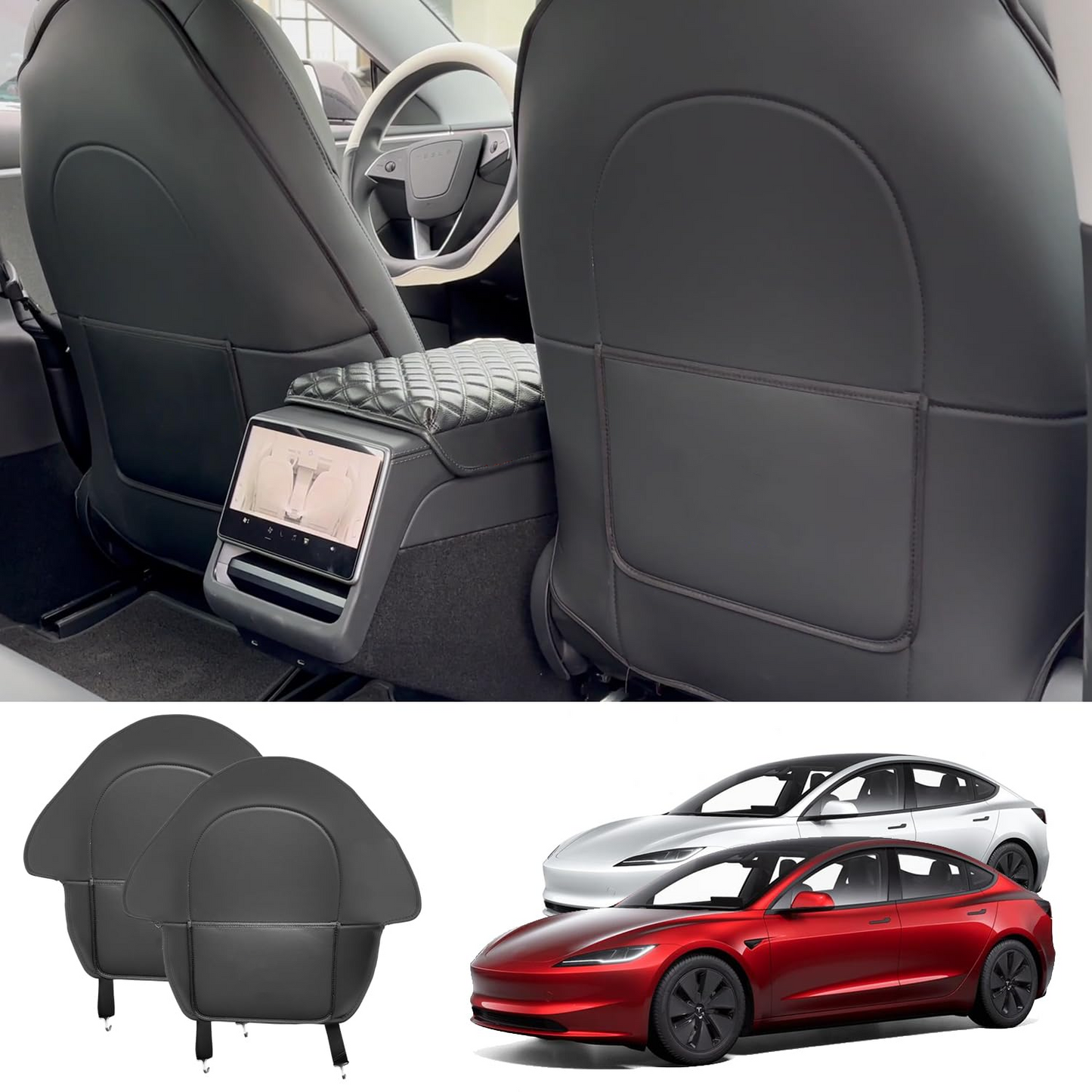 Topabyte Leather Anti-Kick Backrest Protector para Modelo 3 y S x 2018-2025+ Highland/Juniper