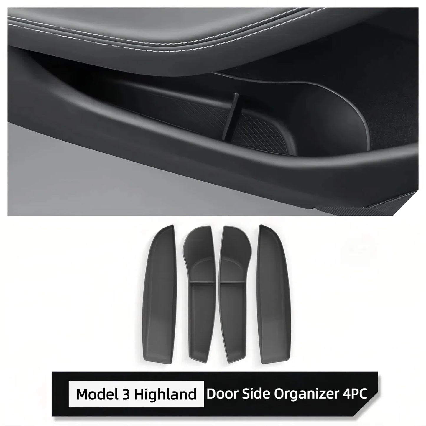 Side Door Storage Organizer Tray for Model 3 Highland Model Y 2020-2025+ Juniper (Black)